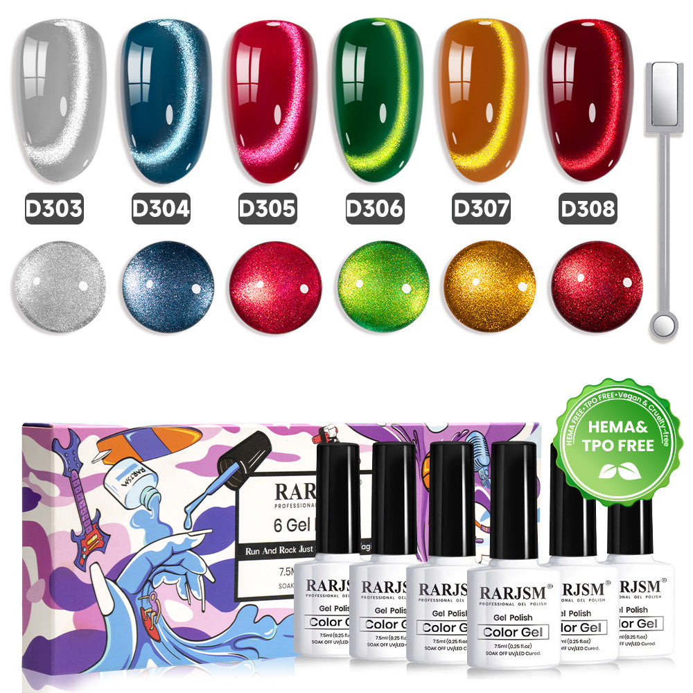 RARJSM Nordic Yuletide cat eye gel polish 6 bottles 7.5ml HEMA TPO free Christmas holiday gift set