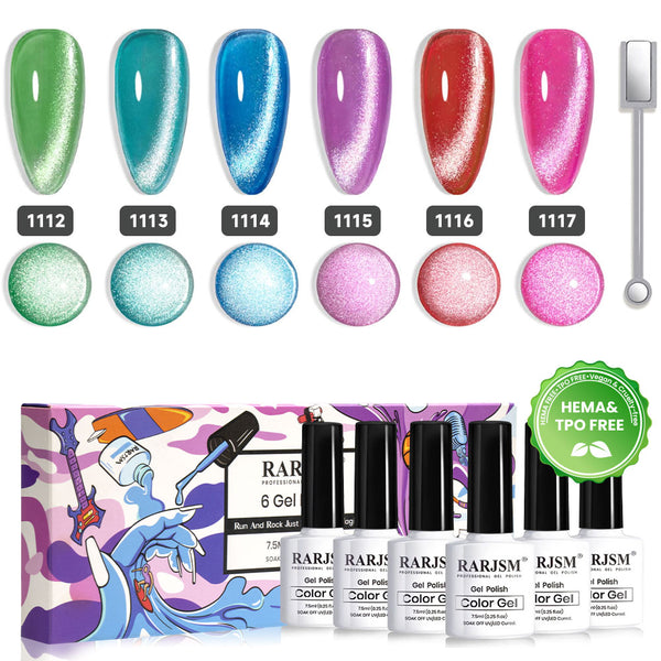 Neon Pop Diamond Glitter Cat Eye Gel Nail Polish 6 Colors Set 7.5 ml