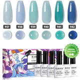RARJSM 6-piece sea blue amber jelly gel polish set with HEMA TPO free certification badge, 7.5ml professional bottles

