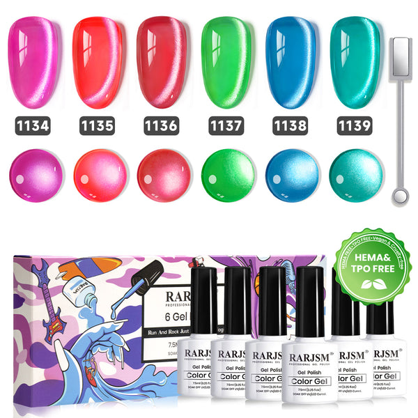 Neon Candy – Bright Magnetic Cat Eye Gel Nail Polish 6 Colors Set 7.5 ml