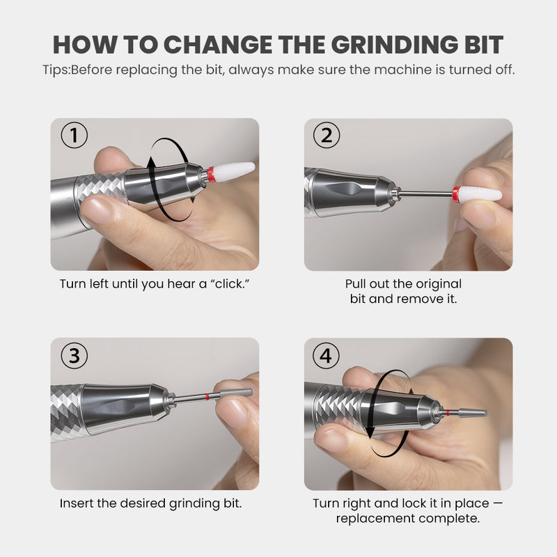 How to change grinding bit on cordless nail drill quick-lock system easy replacement professional manicure tool
