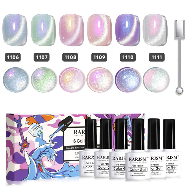 Ethereal Glow - Pearl Sparkle Glitter Cat Eye Gel Nail Polish 6 Colors Set 7.5 ml