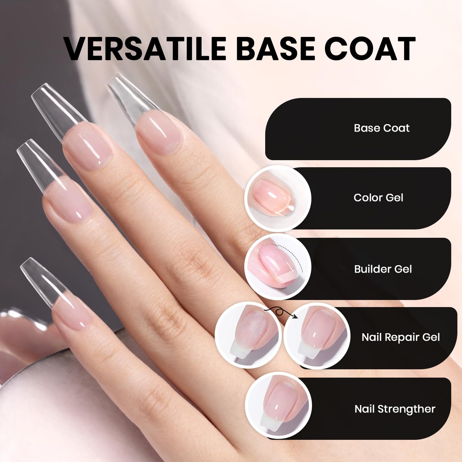 Versatile base coat color gel builder gel nail repair gel nail strengthener 4-in-1 multifunctional
