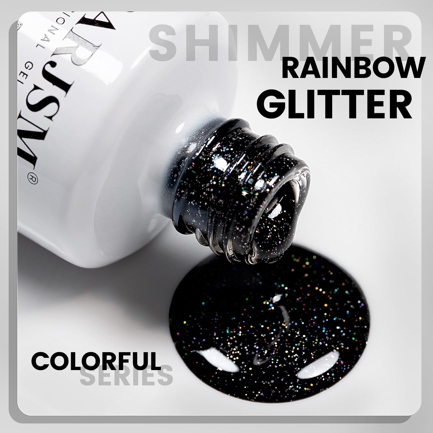 Rainbow glitter shimmer colorful series black gel polish texture ultra-dense holographic sparkles high-quality
