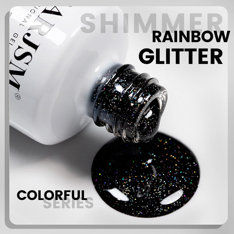 Rainbow glitter shimmer colorful series black gel polish texture ultra-dense holographic sparkles high-quality
