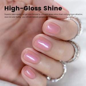 High-gloss shine pink shimmer gel polish superior salon-quality formula vivid attractive natural gorgeous beautiful

