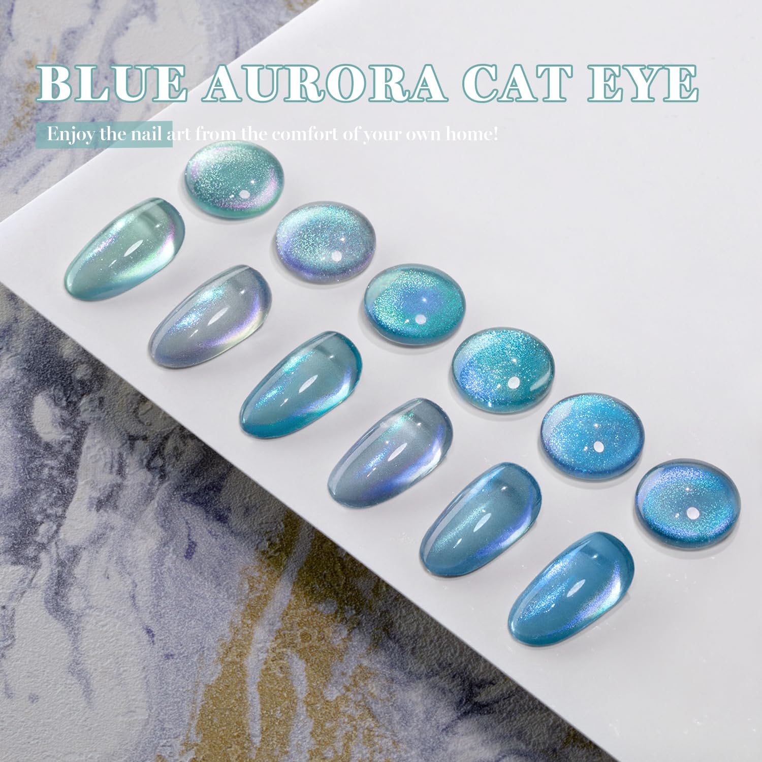Arctic Aurora Magnetic Cat Eye Gel Polish 6 Blue Green Glitter Set