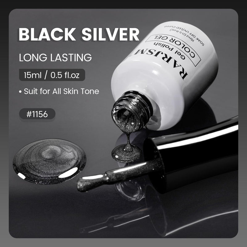 Black silver ceramic gel polish 15ml 0.5 fl.oz RARJSM HEMA TPO free long-lasting formula
