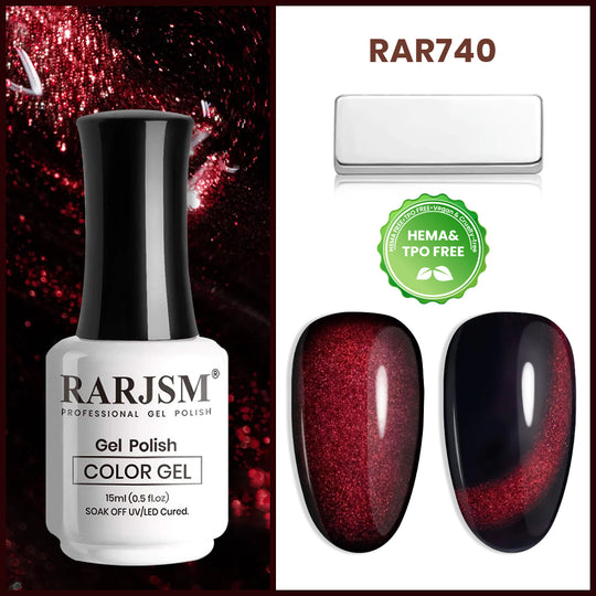 Vernis à ongles gel œil de chat brillant noir rouge 15 ml #740