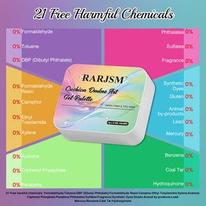 RARJSM Neon Rave Cushion Gel Palette packaging box with 6 gel colors 2g x 6