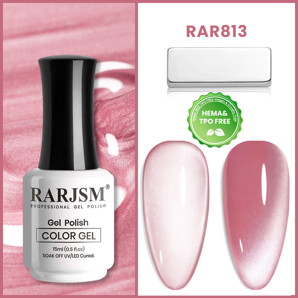 RAR813 rosy pearl moonlight cat eye gel polish 15ml HEMA TPO free soft pink pearlescent shimmer bridal romantic

