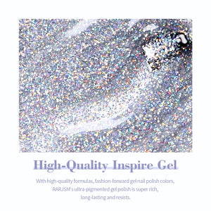 Cosmic silver holographic glitter gel texture ultra-dense rainbow sparkles high-quality inspire gel close-up
