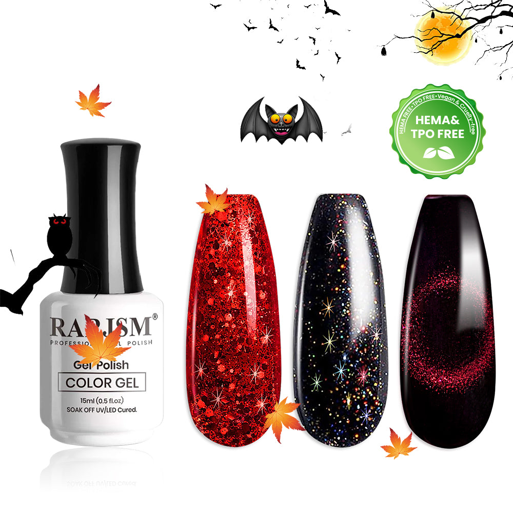 Vernis à ongles en gel noir et rouge pailleté | 15 ml