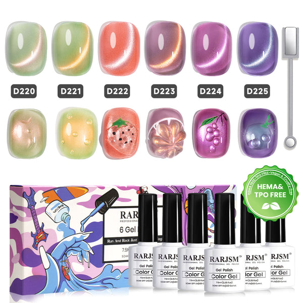 Fruit Fantasy Glitter Cat Eye Gel Nail Polish 6 Colors Set 7.5 ml