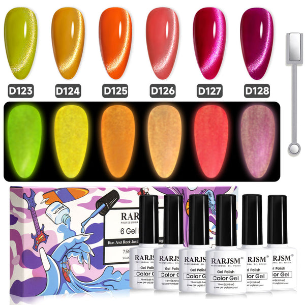 RARJSM Neon Glow-in-the-Dark Cat Eye Gel 6 Colors Set 7.5ml – Halloween Edition