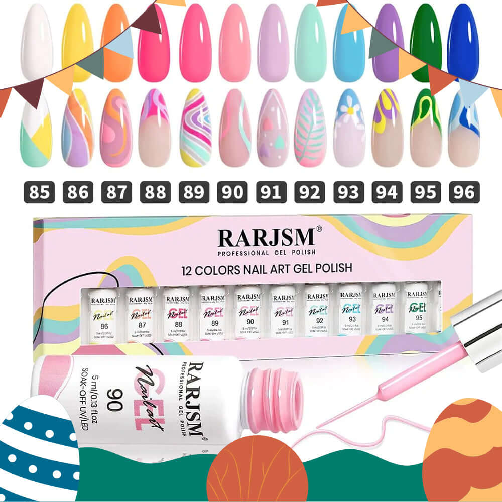 RARJSM ® Nail Art Gel Liner |Spring Summer collection | 12 Colors Pastel Color Painting Nail Gel Polish Set｜5ml 12pcs