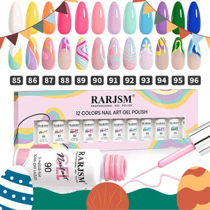 RARJSM ® Nail Art Gel Liner |Spring Summer collection | 12 Colors Pastel Color Painting Nail Gel Polish Set｜5ml 12pcs