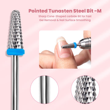 Pointed Tungsten Steel Bit M sharp cone-shaped carbide fast gel removal nail surface smoothing professional quality
