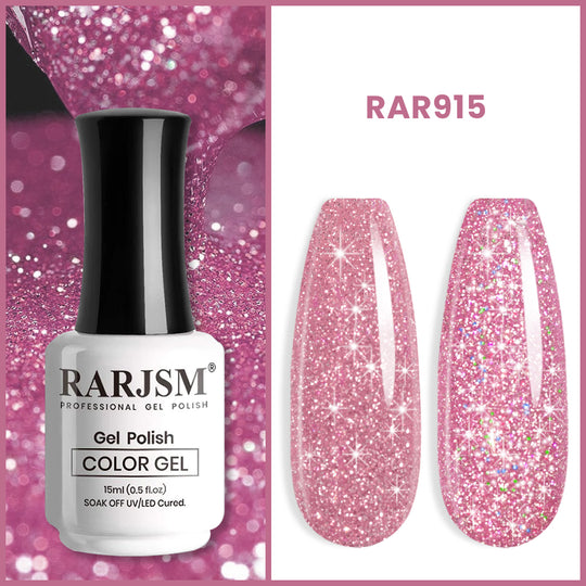 RAR915 dreamy pink reflective glitter gel polish 15ml HEMA TPO free soft pink diamond shimmer dual light effect
