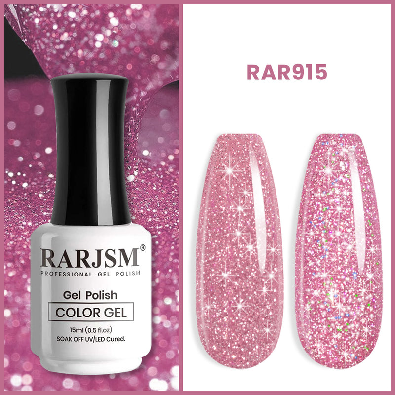 RAR915 dreamy pink reflective glitter gel polish 15ml HEMA TPO free soft pink diamond shimmer dual light effect
