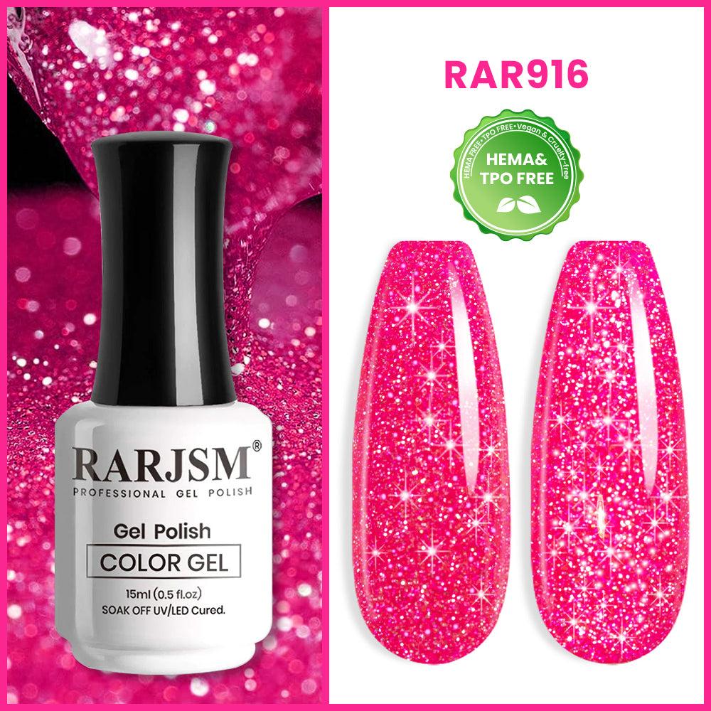 Hot Pink Reflective Glitter Gel Polish 15ml RAR916 | RARJSM