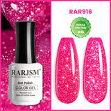 RAR916 reflective glitter gel polish 15ml HEMA TPO free hot pink diamond sparkle dual light effect disco nails