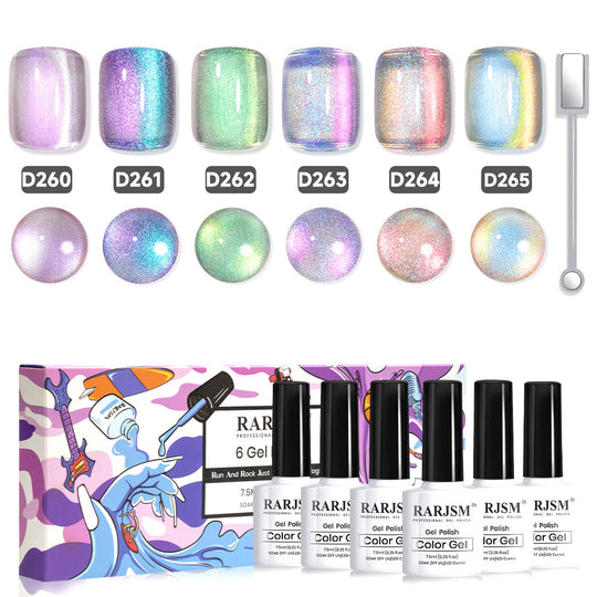 Vente Flash Cosmic Glow 6 Gel Magnétique Pastel Aurora Effet Œil de Chat 7,5 ml - Offre Limitée 52 % de Réduction