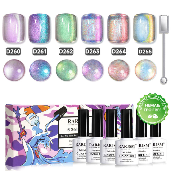 Cosmic Glow 6 Magnetic Pastel Aurora Colors Cat Eye Gel Set 7.5 ml