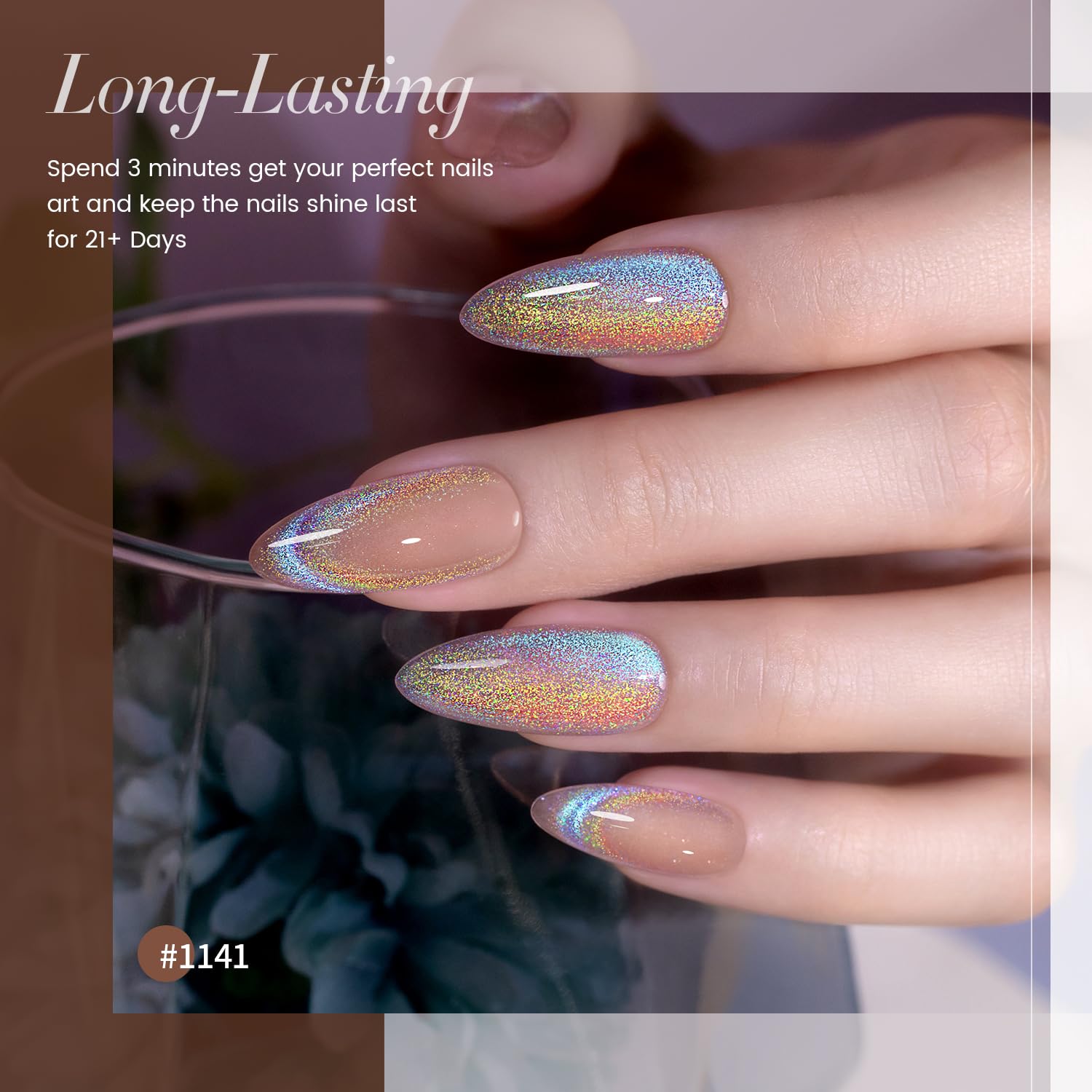 Aurora Rainbow cat eye gel polish 1141 pink jelly base rainbow holographic shimmer long-lasting 21 days
