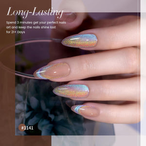 Aurora Rainbow cat eye gel polish 1141 pink jelly base rainbow holographic shimmer long-lasting 21 days

