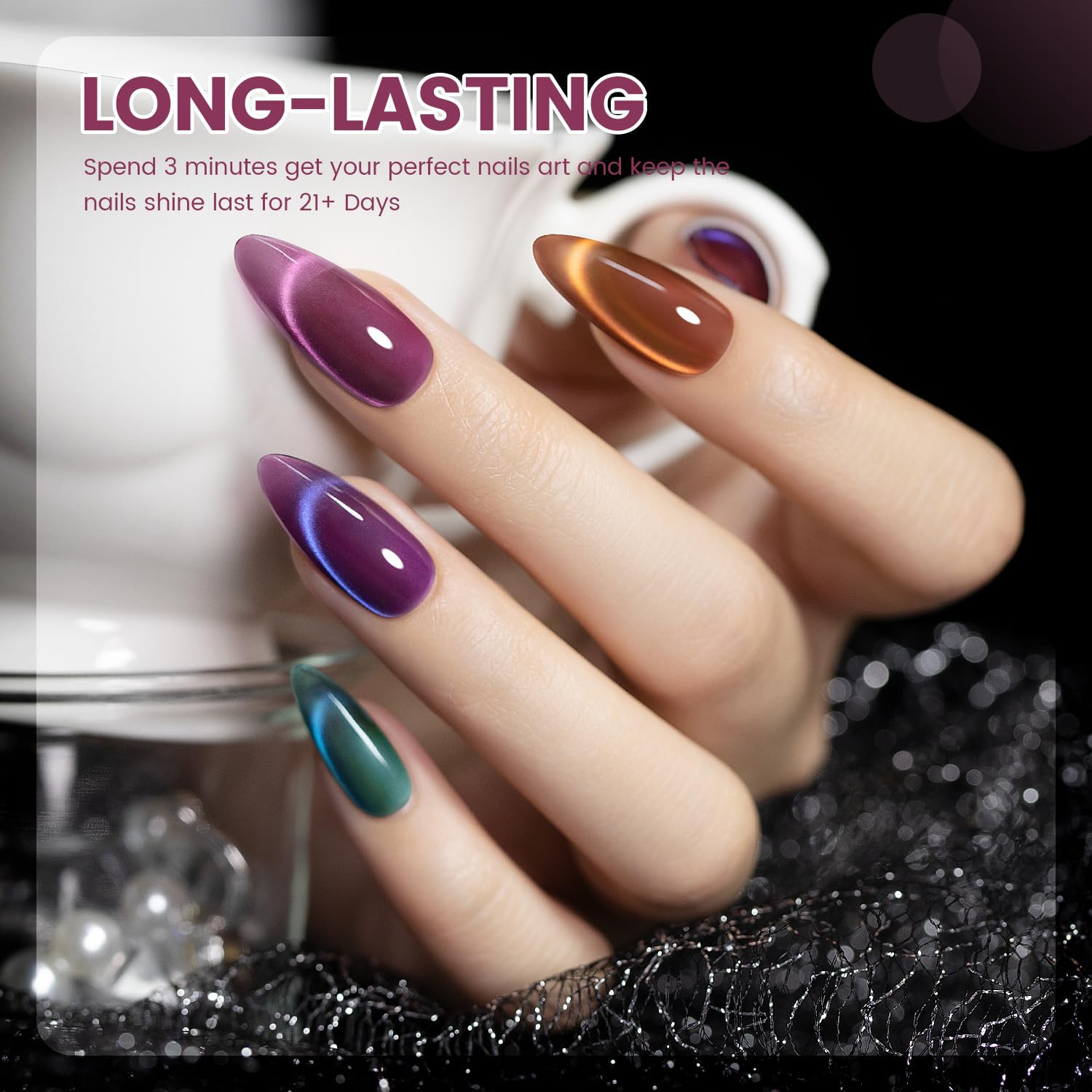 Aurora Ceramic Cat Eye Gel Polish Set 6 Magnetic Shimmer Colors