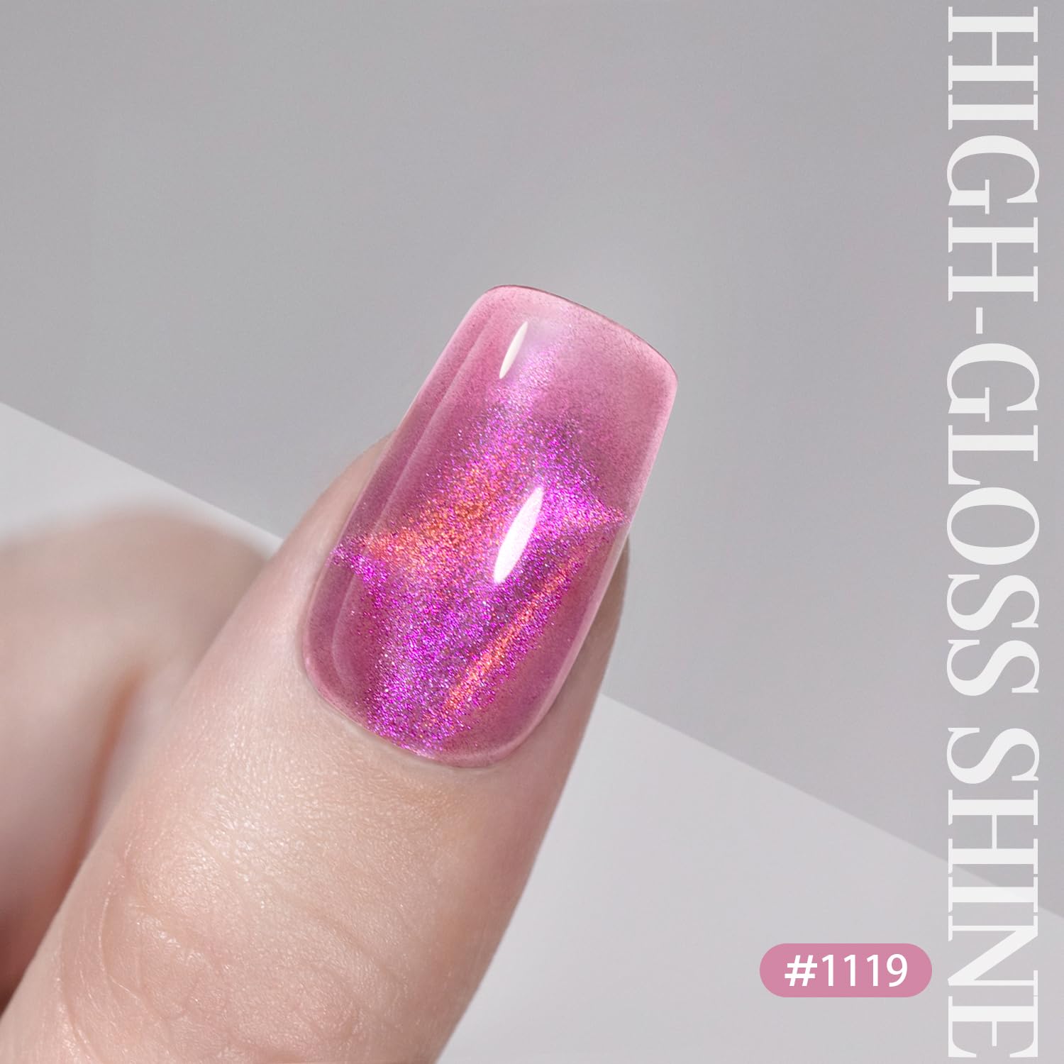High-gloss shine RAR1119 aurora rose pink cat eye gel polish color-shifting holographic sparkle
