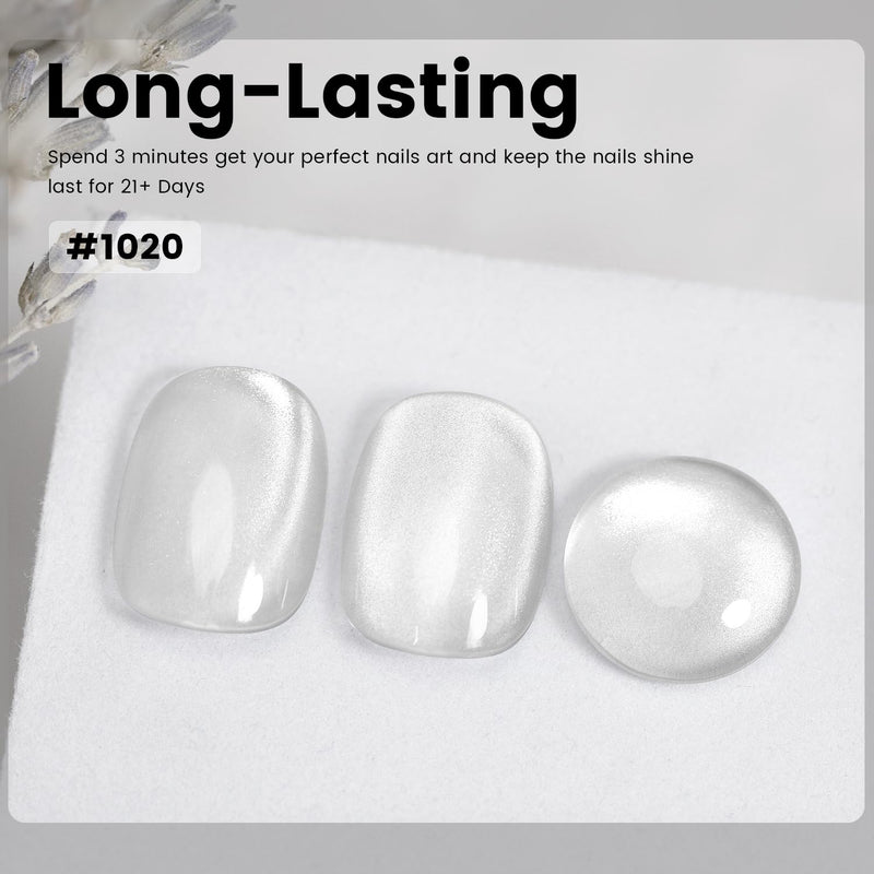 Long-lasting 21 days silver white cat eye gel polish 1020 perfect nails art keep shine pearlescent shimmer
