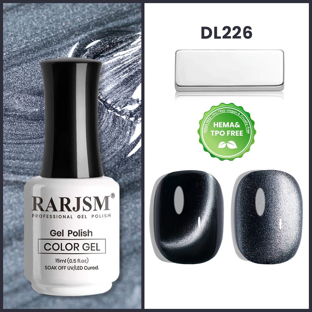 DL226 Obsidian Cat's Eye magnetic gel polish 15ml HEMA TPO free vegan deep black metallic sheen glowing core
