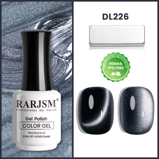 DL226 Obsidian Cat's Eye magnetic gel polish 15ml HEMA TPO free vegan deep black metallic sheen glowing core
