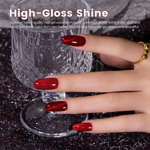 High-gloss shine dark wine red gel polish velvety finish salon-quality long-lasting 21 days
