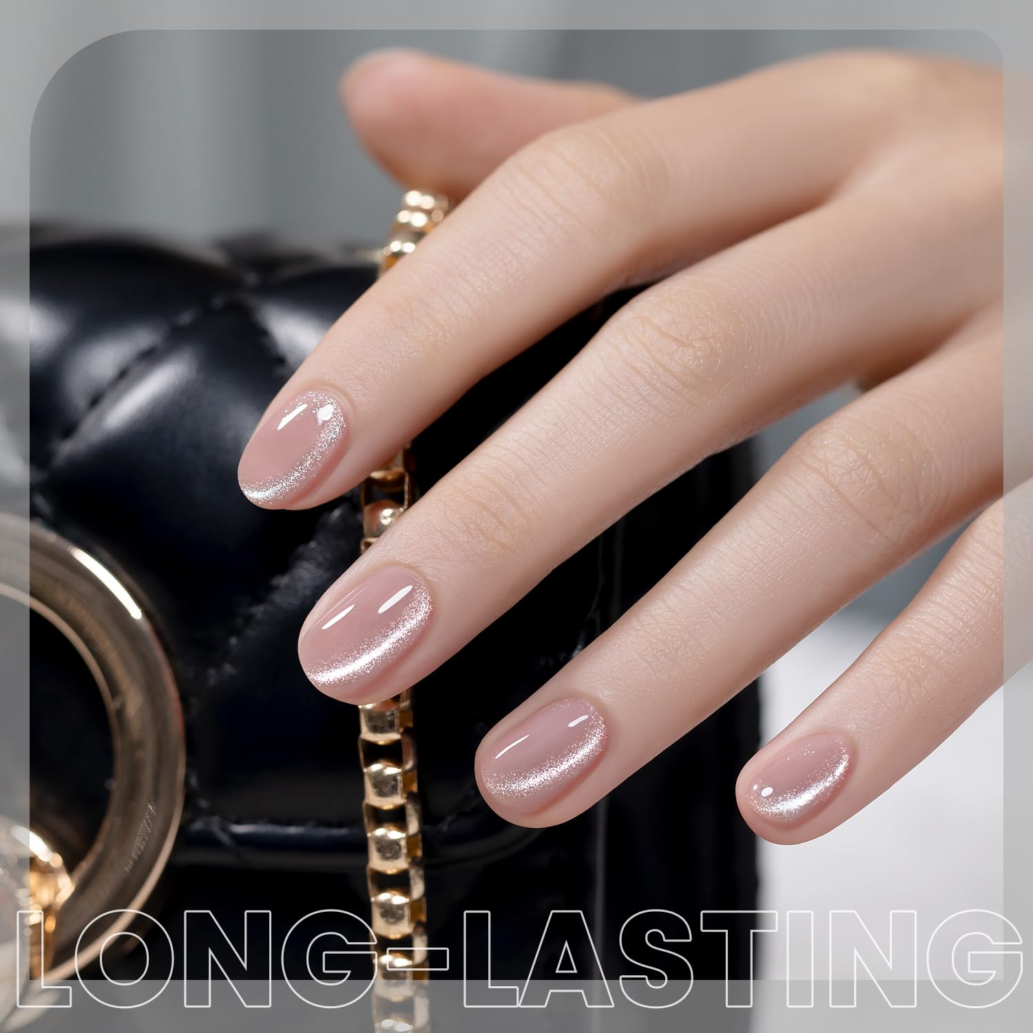 Long-lasting perfect nails art 21 days diamond silver cat eye bright shimmer topper gradient bridal elegant
