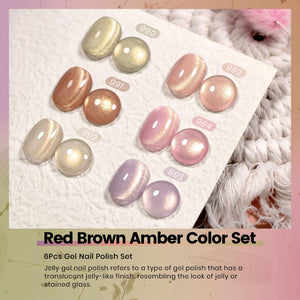 Golden horizon gold shimmer jelly gel polish detailed swatches showing 6 colors 990-995 with translucent jelly finish and golden sparkle for autumn
