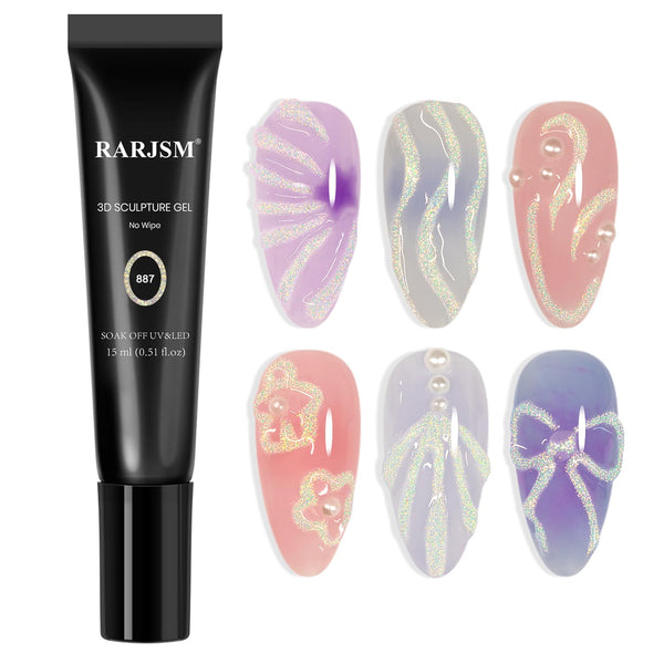 Holographic No-Wipe 3D Sculpting Gel for Nail Art Designs