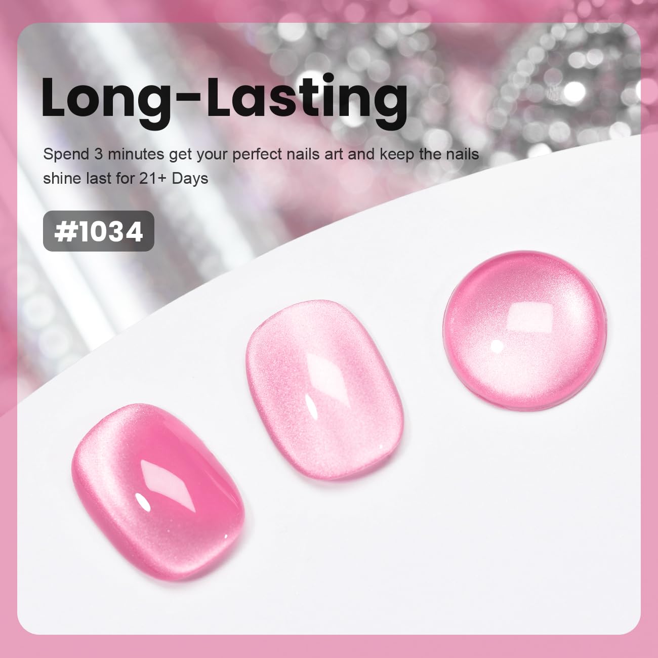 Long-lasting spend 3 minutes perfect nails art keep shine last 21 days hot pink moonlight cat eye gradient
