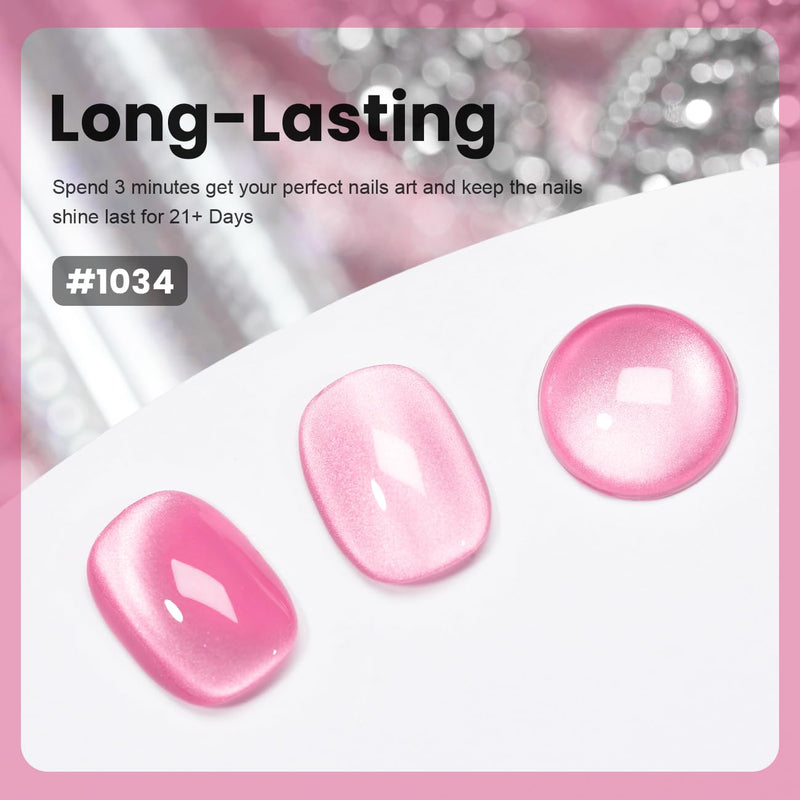 Long-lasting spend 3 minutes perfect nails art keep shine last 21 days hot pink moonlight cat eye gradient
