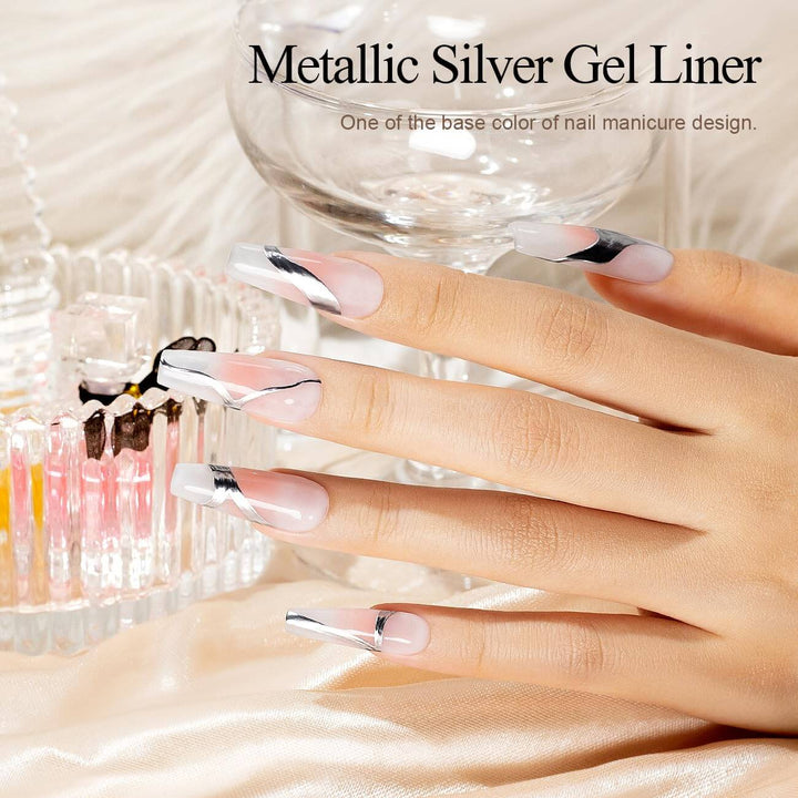 Metallic Silver Gel Liner One of the base color of nail manicure design.