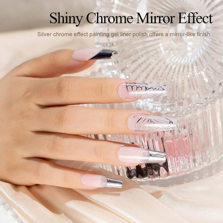 Silver chrome effect painting gel liner polish offers a mirror-like finish