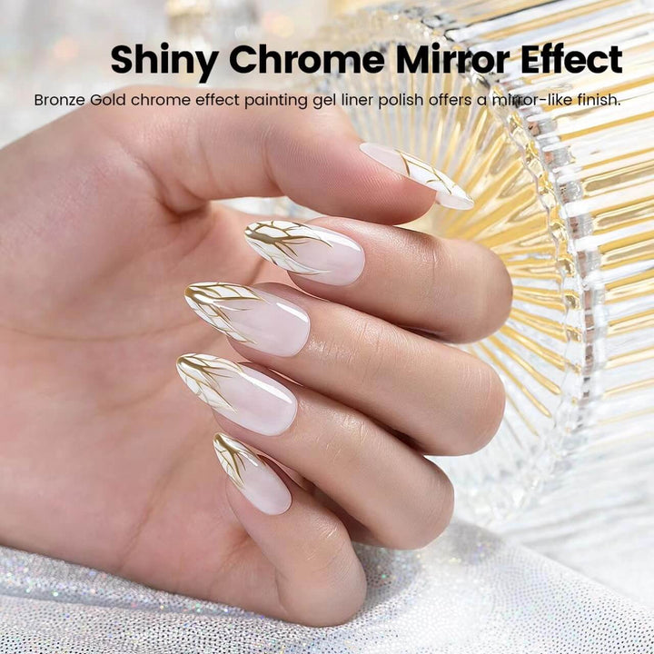 Bronze Gold chrome effect painting gel liner polish offers a migor-like finish.