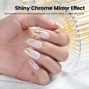 Bronze Gold Chrome Gel Liner for Geometric Floral Nail Designs