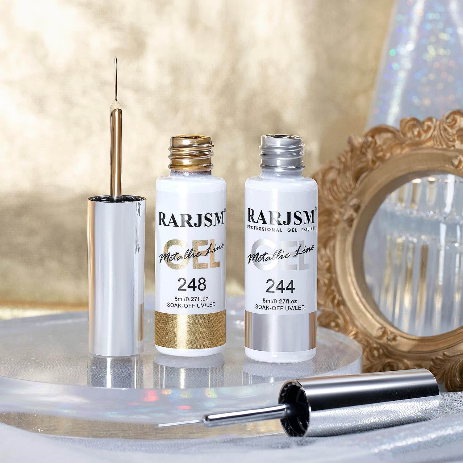 Gold Silver Gel Liner Set for French Tips Line Art Designs