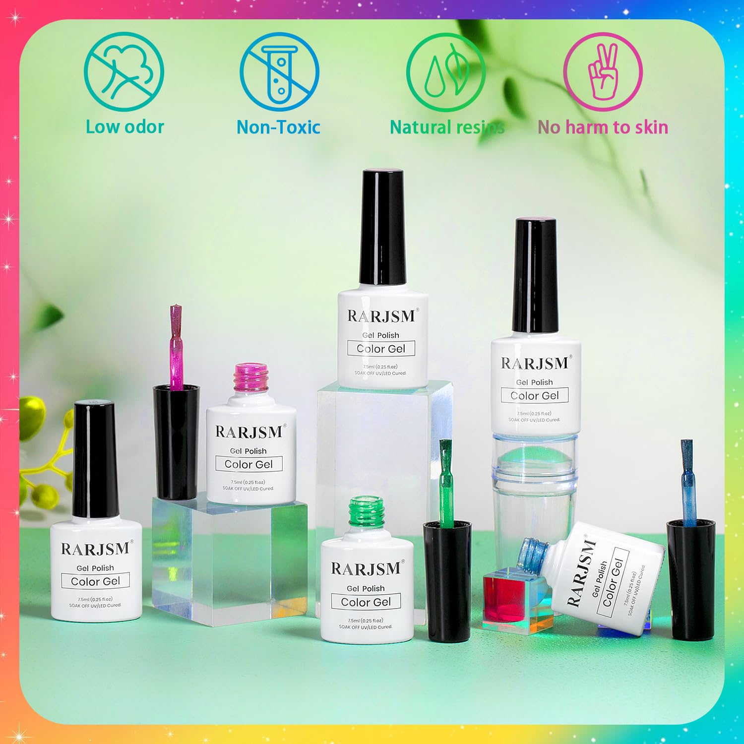 RARJSM gel polish low odor non-toxic natural resins no harm to skin HEMA TPO free safe ingredients
