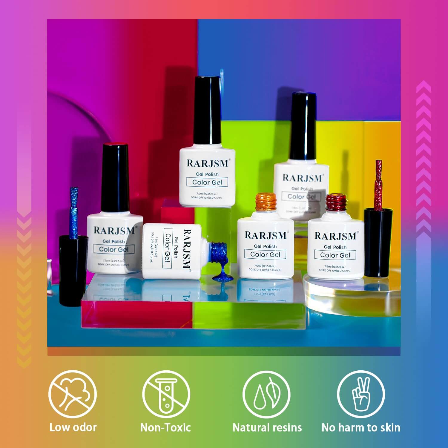 RARJSM 6-piece valentine neon cat eye gel polish set with low odor, non-toxic, natural resins, perfect for Valentine's Day
