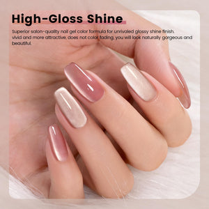 High-gloss shine porcelain nude moonlight cat eye gel polish salon-quality glossy finish pearlescent shimmer
