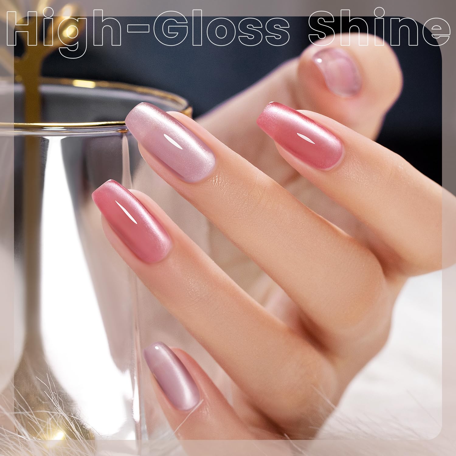 High-gloss shine porcelain nude moonlight cat eye gel polish elegant bridal wedding everyday all skin tones
